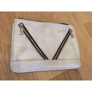 AKIRA silver metallic clutch w/ gold zippers
